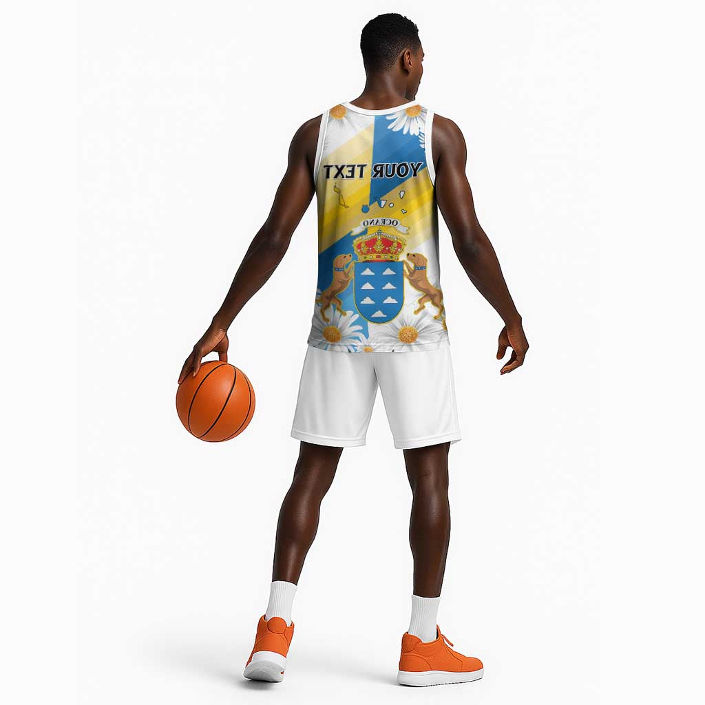 Personalized Canary Islands Basketball Jersey Coat Of Arms Argyranthemum Frutescens - African Pride