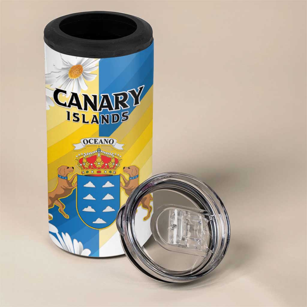 Personalized Canary Islands 4 in 1 Can Cooler Tumbler Coat Of Arms Argyranthemum Frutescens