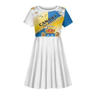 Personalized Canary Islands Kid Short Sleeve Dress Coat Of Arms Argyranthemum Frutescens