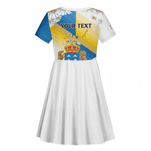 Personalized Canary Islands Kid Short Sleeve Dress Coat Of Arms Argyranthemum Frutescens