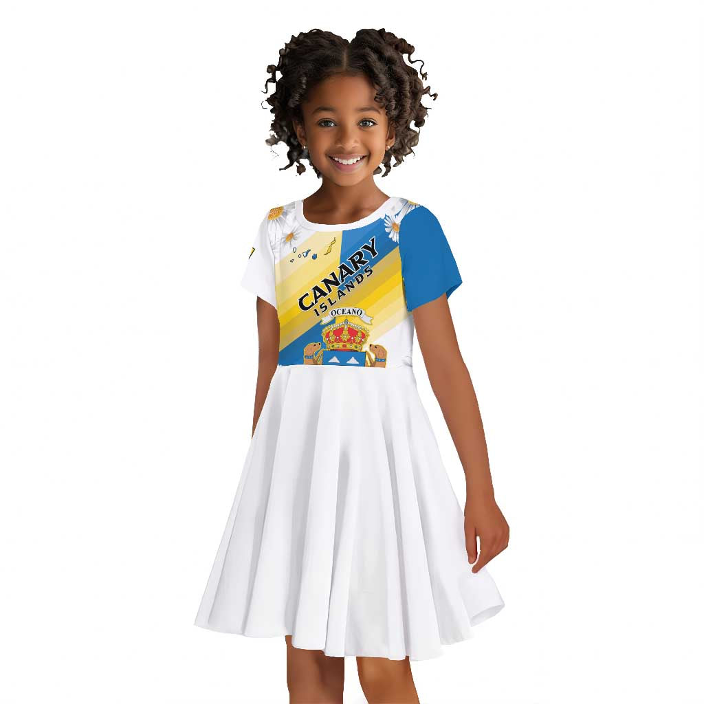 Personalized Canary Islands Kid Short Sleeve Dress Coat Of Arms Argyranthemum Frutescens