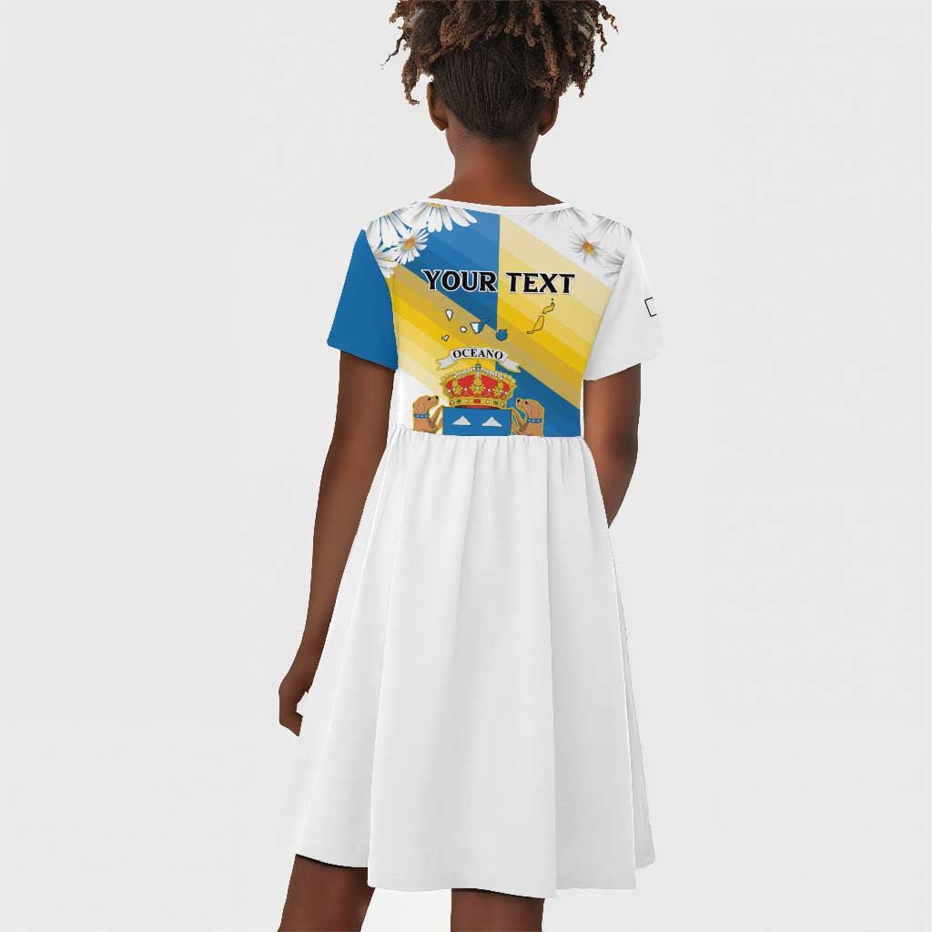 Personalized Canary Islands Kid Short Sleeve Dress Coat Of Arms Argyranthemum Frutescens