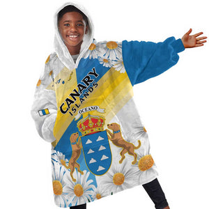 Personalized Canary Islands Kid Wearable Blanket Hoodie Coat Of Arms Argyranthemum Frutescens