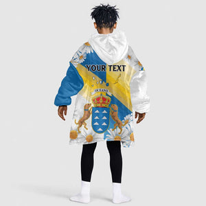 Personalized Canary Islands Kid Wearable Blanket Hoodie Coat Of Arms Argyranthemum Frutescens