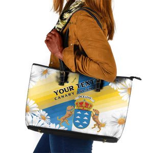 Personalized Canary Islands Leather Tote Bag Coat Of Arms Argyranthemum Frutescens