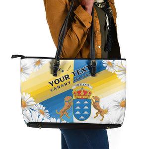Personalized Canary Islands Leather Tote Bag Coat Of Arms Argyranthemum Frutescens