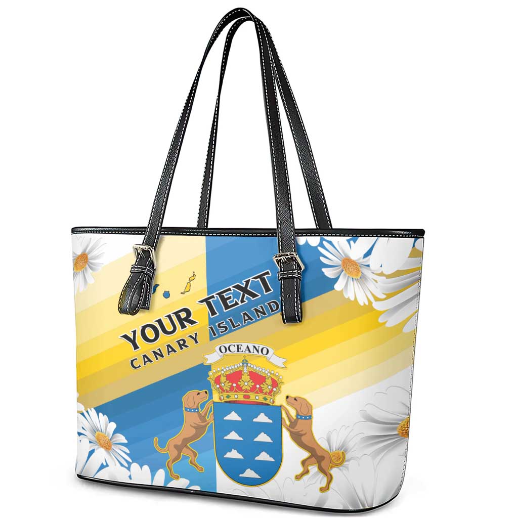 Personalized Canary Islands Leather Tote Bag Coat Of Arms Argyranthemum Frutescens