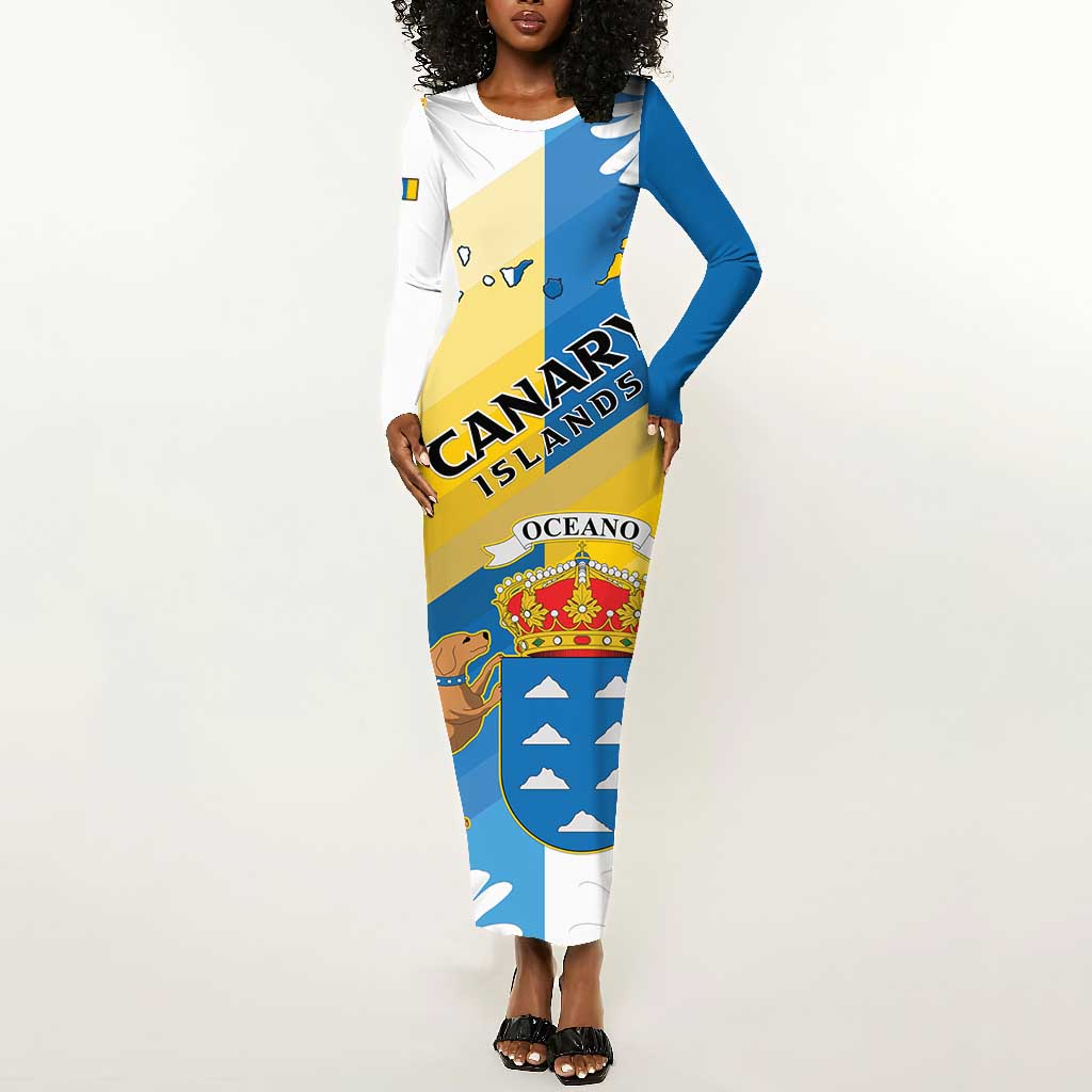 Personalized Canary Islands Long Sleeve Bodycon Dress Coat Of Arms Argyranthemum Frutescens LT15