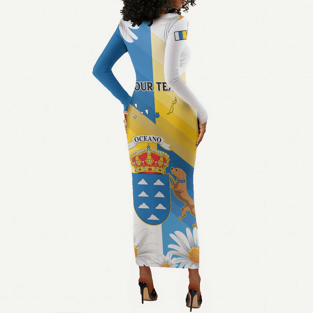 Personalized Canary Islands Long Sleeve Bodycon Dress Coat Of Arms Argyranthemum Frutescens LT15