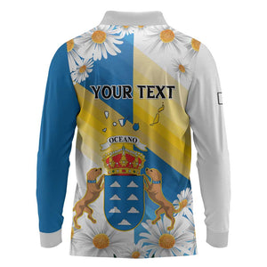 Personalized Canary Islands Long Sleeve Polo Shirt Coat Of Arms Argyranthemum Frutescens