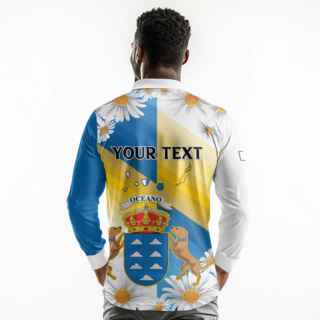 Personalized Canary Islands Long Sleeve Polo Shirt Coat Of Arms Argyranthemum Frutescens