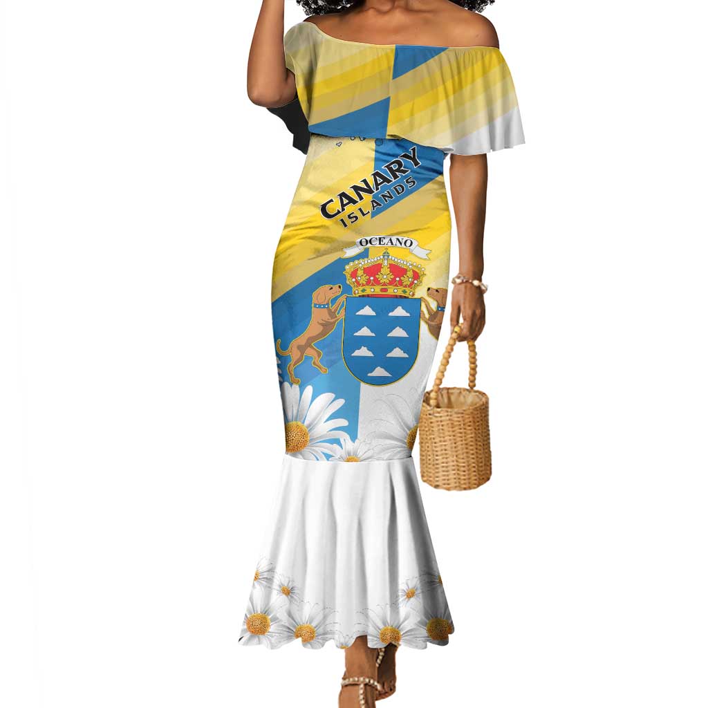 Personalized Canary Islands Mermaid Dress Coat Of Arms Argyranthemum Frutescens