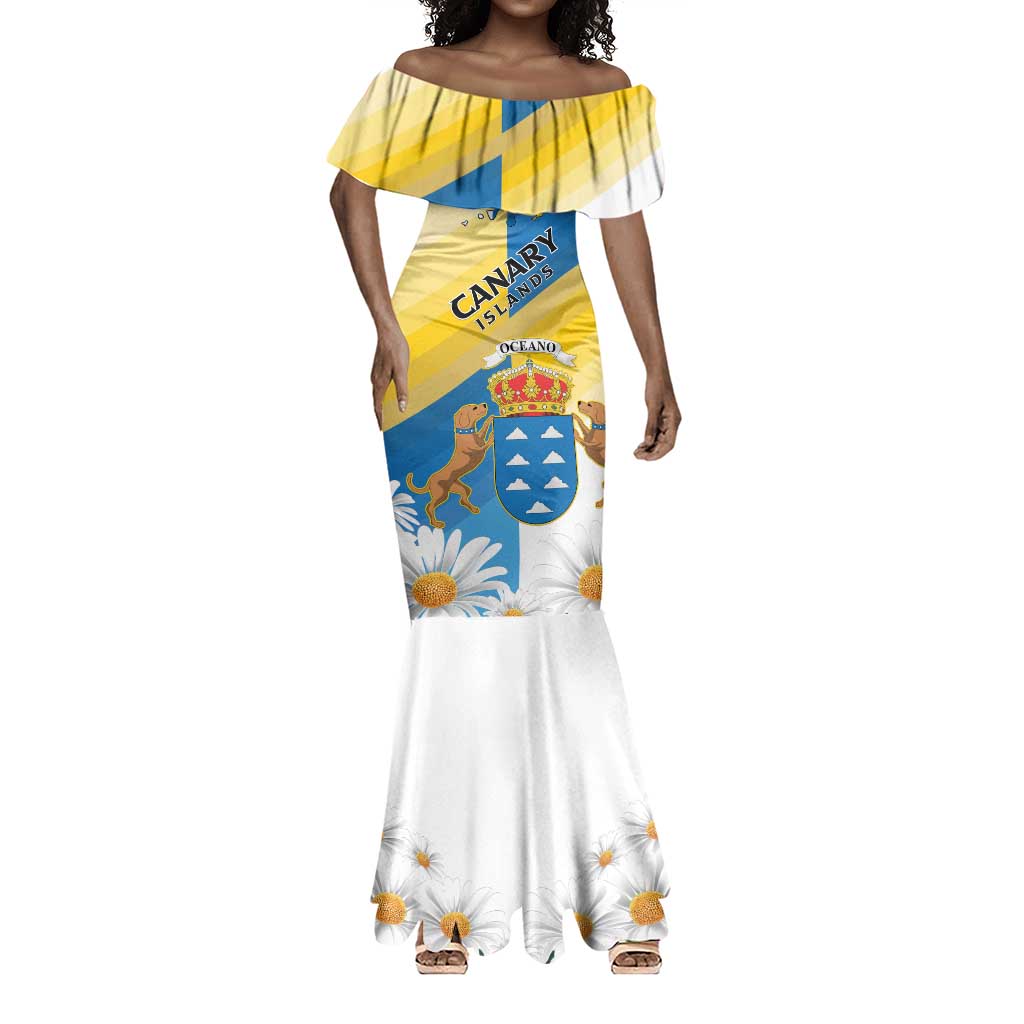 Personalized Canary Islands Mermaid Dress Coat Of Arms Argyranthemum Frutescens