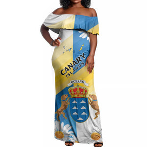 Personalized Canary Islands Off Shoulder Maxi Dress Coat Of Arms Argyranthemum Frutescens