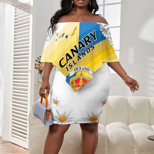 Personalized Canary Islands Off Shoulder Short Dress Coat Of Arms Argyranthemum Frutescens