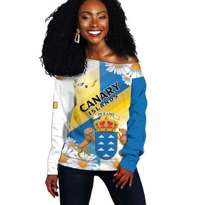 Personalized Canary Islands Off Shoulder Sweater Coat Of Arms Argyranthemum Frutescens