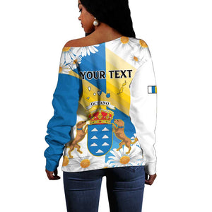Personalized Canary Islands Off Shoulder Sweater Coat Of Arms Argyranthemum Frutescens