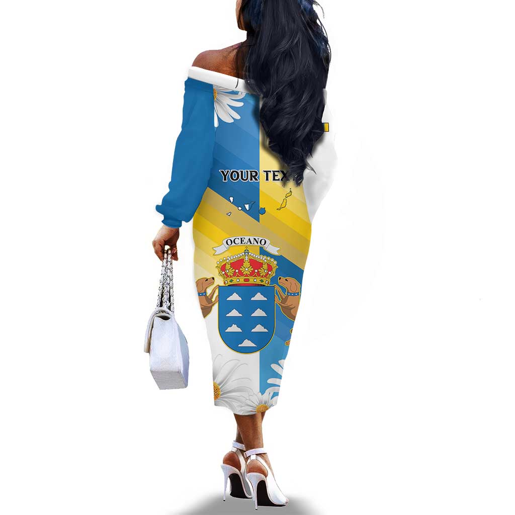 Personalized Canary Islands Off The Shoulder Long Sleeve Dress Coat Of Arms Argyranthemum Frutescens