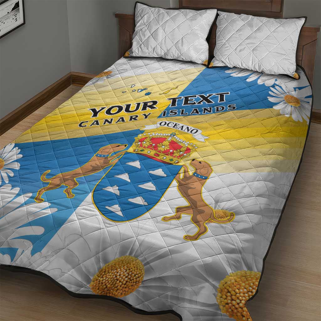 Personalized Canary Islands Quilt Bed Set Coat Of Arms Argyranthemum Frutescens