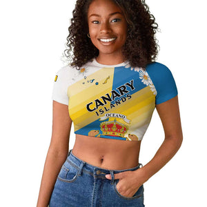 Personalized Canary Islands Raglan Cropped T shirt Coat Of Arms Argyranthemum Frutescens