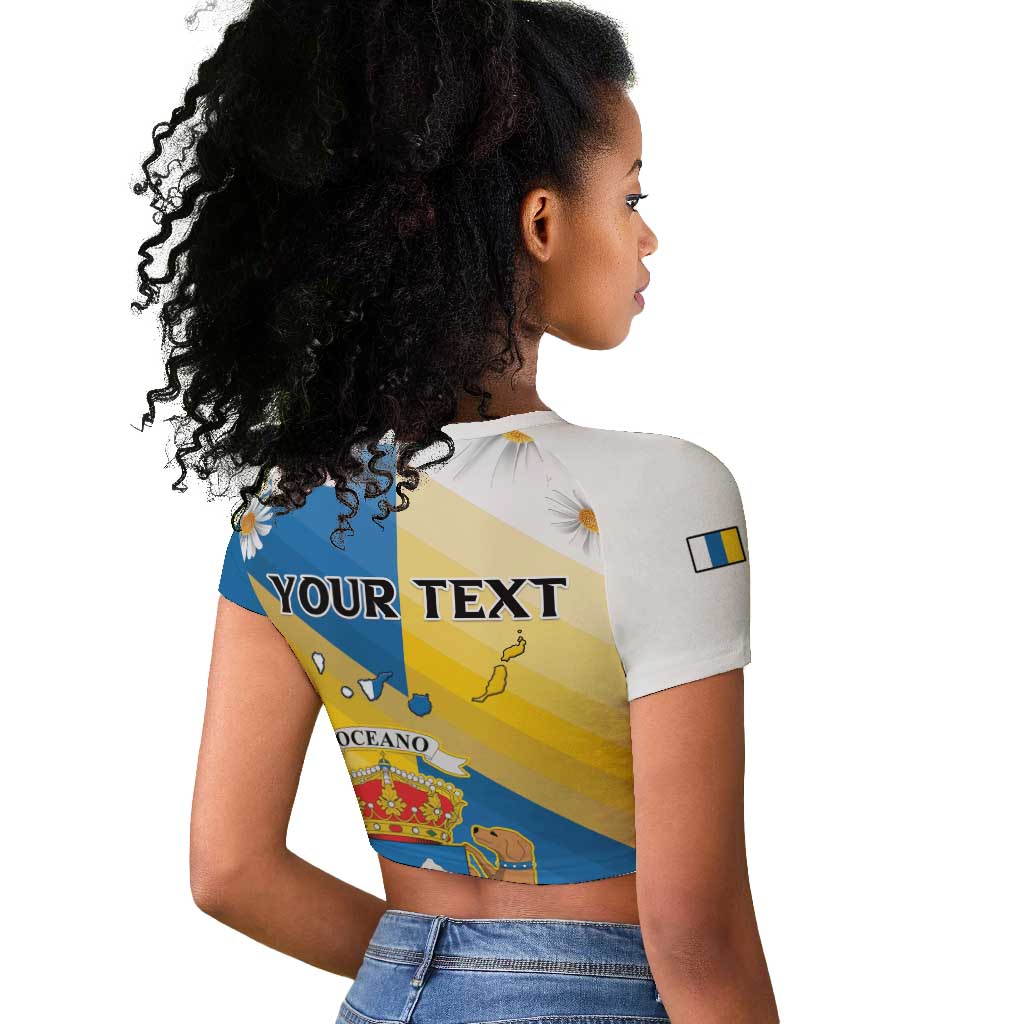 Personalized Canary Islands Raglan Cropped T shirt Coat Of Arms Argyranthemum Frutescens