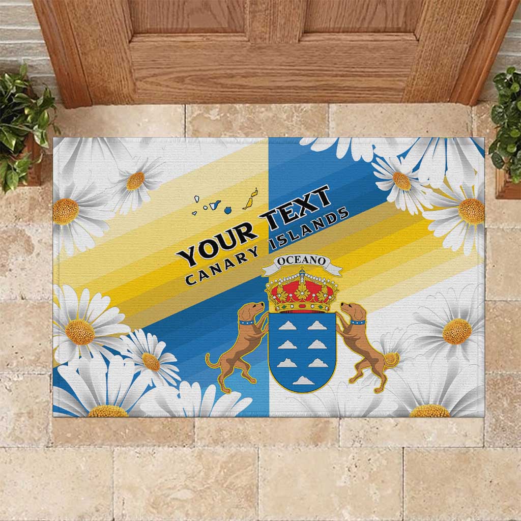 Personalized Canary Islands Rubber Doormat Coat Of Arms Argyranthemum Frutescens