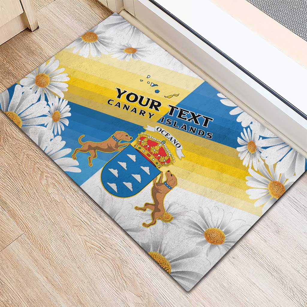 Personalized Canary Islands Rubber Doormat Coat Of Arms Argyranthemum Frutescens