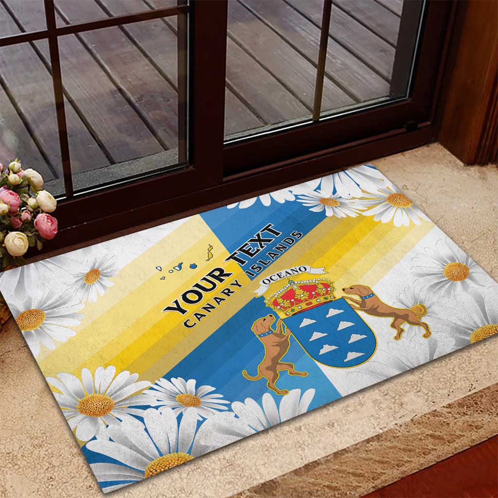 Personalized Canary Islands Rubber Doormat Coat Of Arms Argyranthemum Frutescens