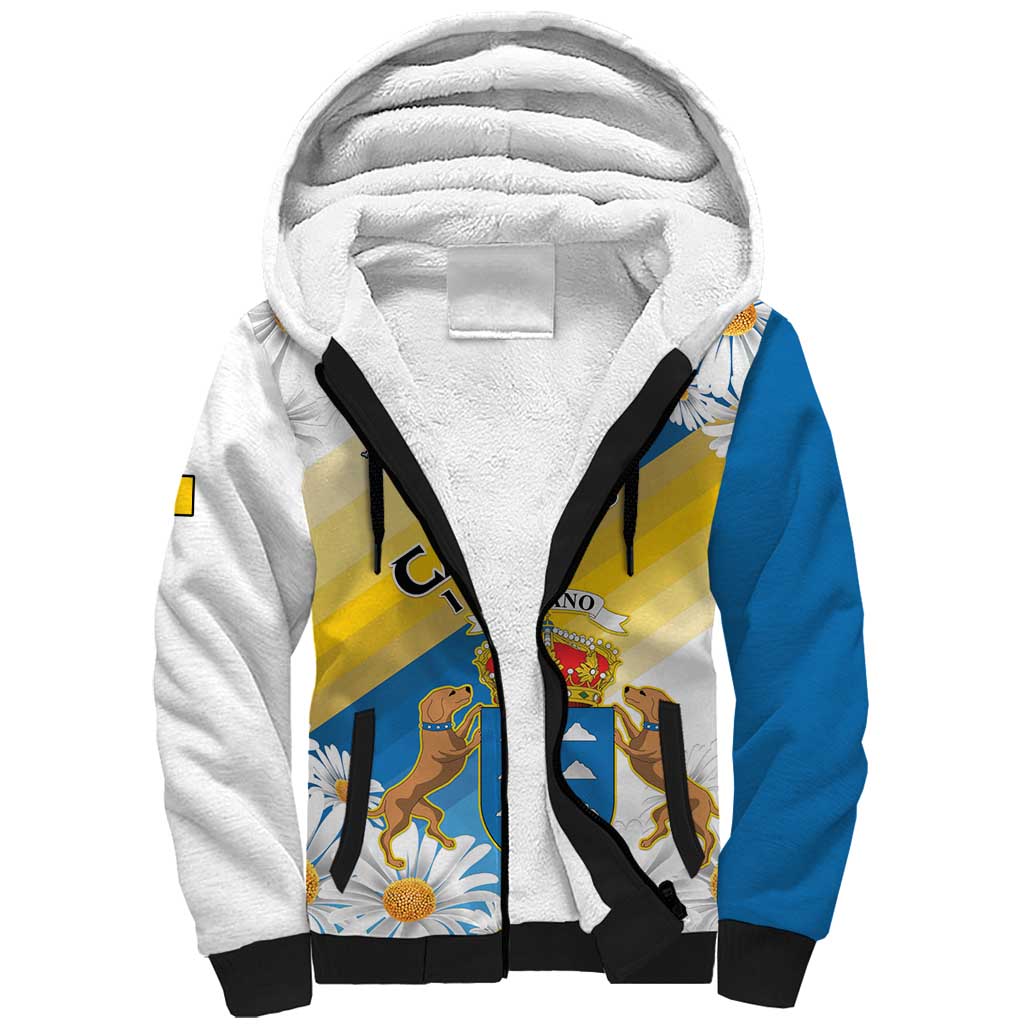 Personalized Canary Islands Sherpa Hoodie Coat Of Arms Argyranthemum Frutescens