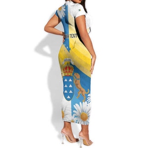 Personalized Canary Islands Short Sleeve Bodycon Dress Coat Of Arms Argyranthemum Frutescens LT15