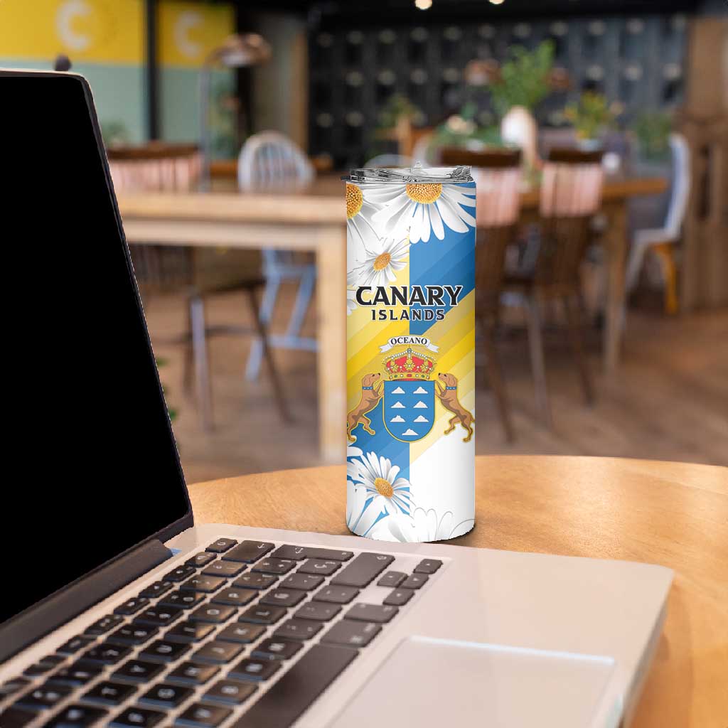 Personalized Canary Islands Skinny Tumbler Coat Of Arms Argyranthemum Frutescens
