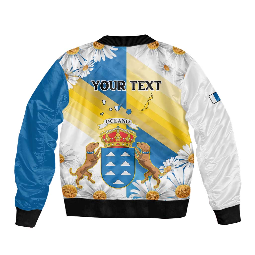 Personalized Canary Islands Sleeve Zip Bomber Jacket Coat Of Arms Argyranthemum Frutescens