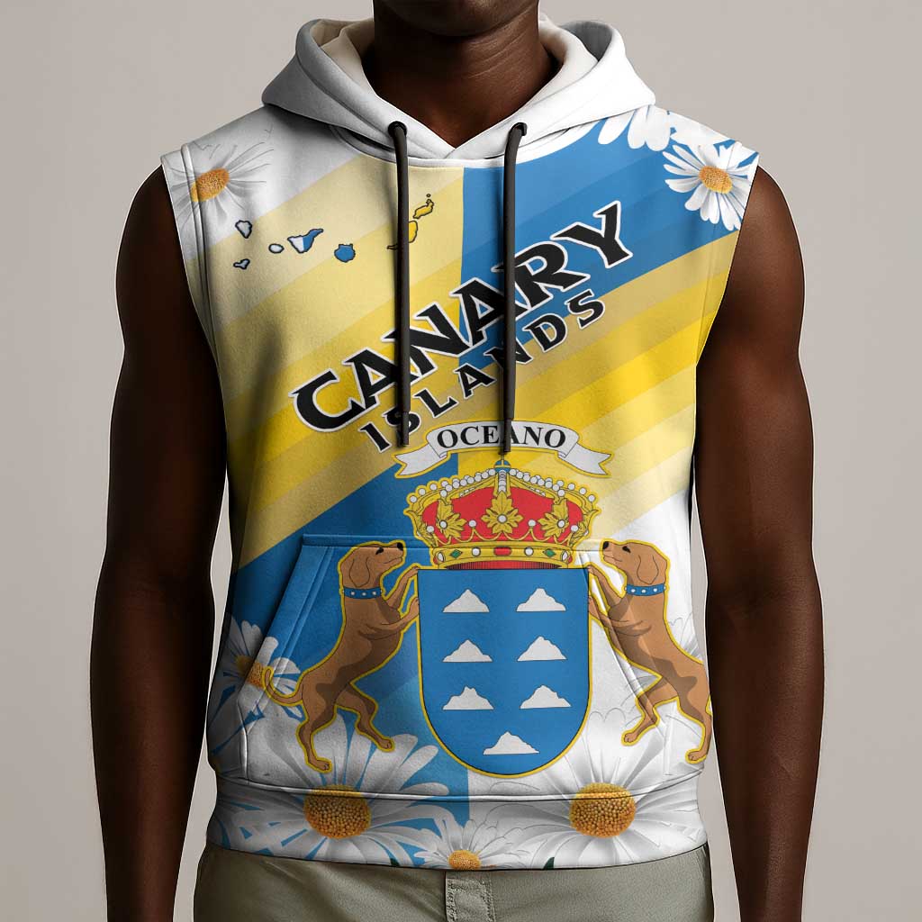 Personalized Canary Islands Sleeveless Hoodie Coat Of Arms Argyranthemum Frutescens - African Pride