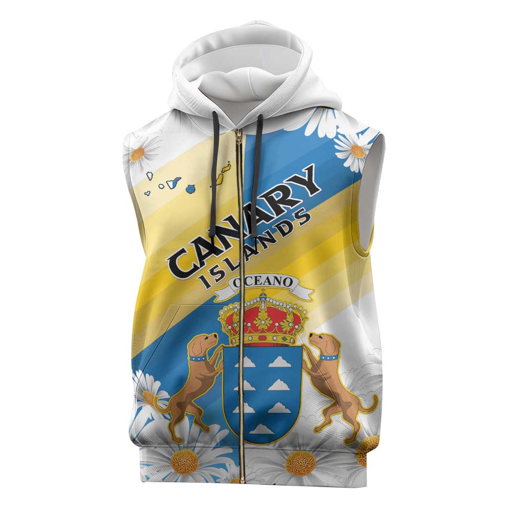Personalized Canary Islands Sleeveless Zip Hoodie Coat Of Arms Argyranthemum Frutescens - African Pride