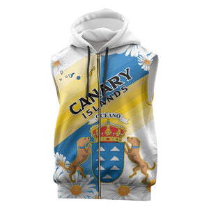 Personalized Canary Islands Sleeveless Zip Hoodie Coat Of Arms Argyranthemum Frutescens - African Pride