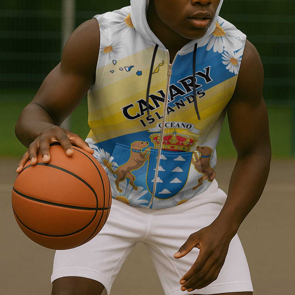 Personalized Canary Islands Sleeveless Zip Hoodie Coat Of Arms Argyranthemum Frutescens - African Pride