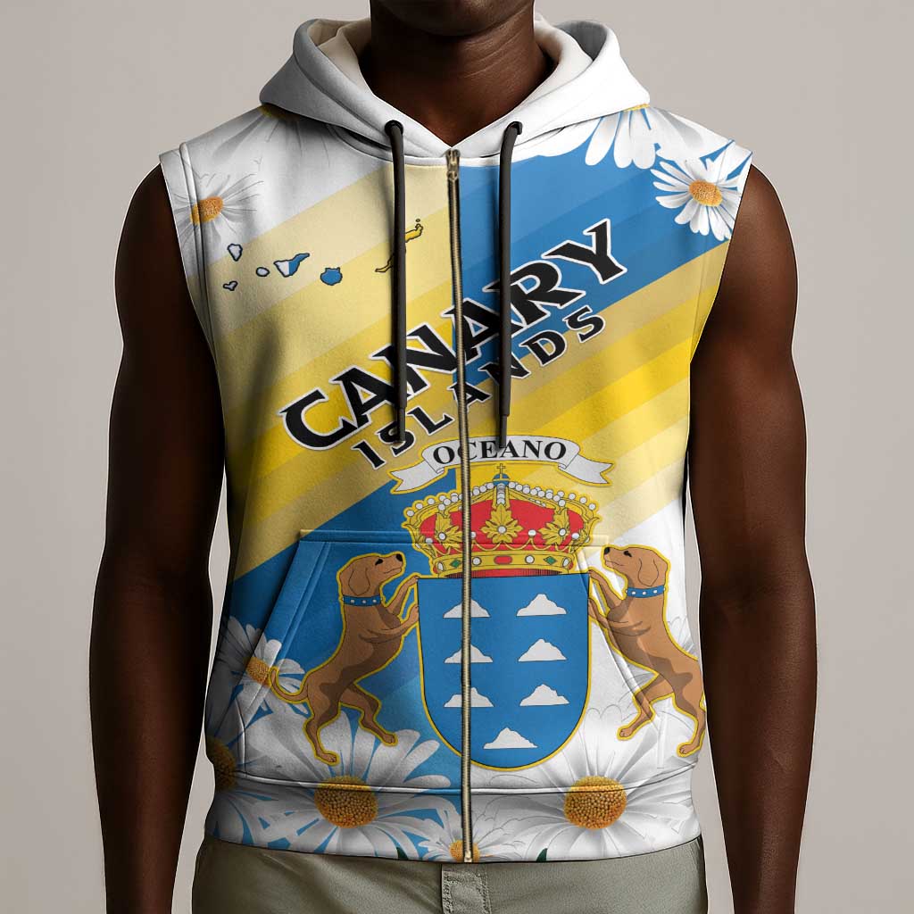 Personalized Canary Islands Sleeveless Zip Hoodie Coat Of Arms Argyranthemum Frutescens - African Pride