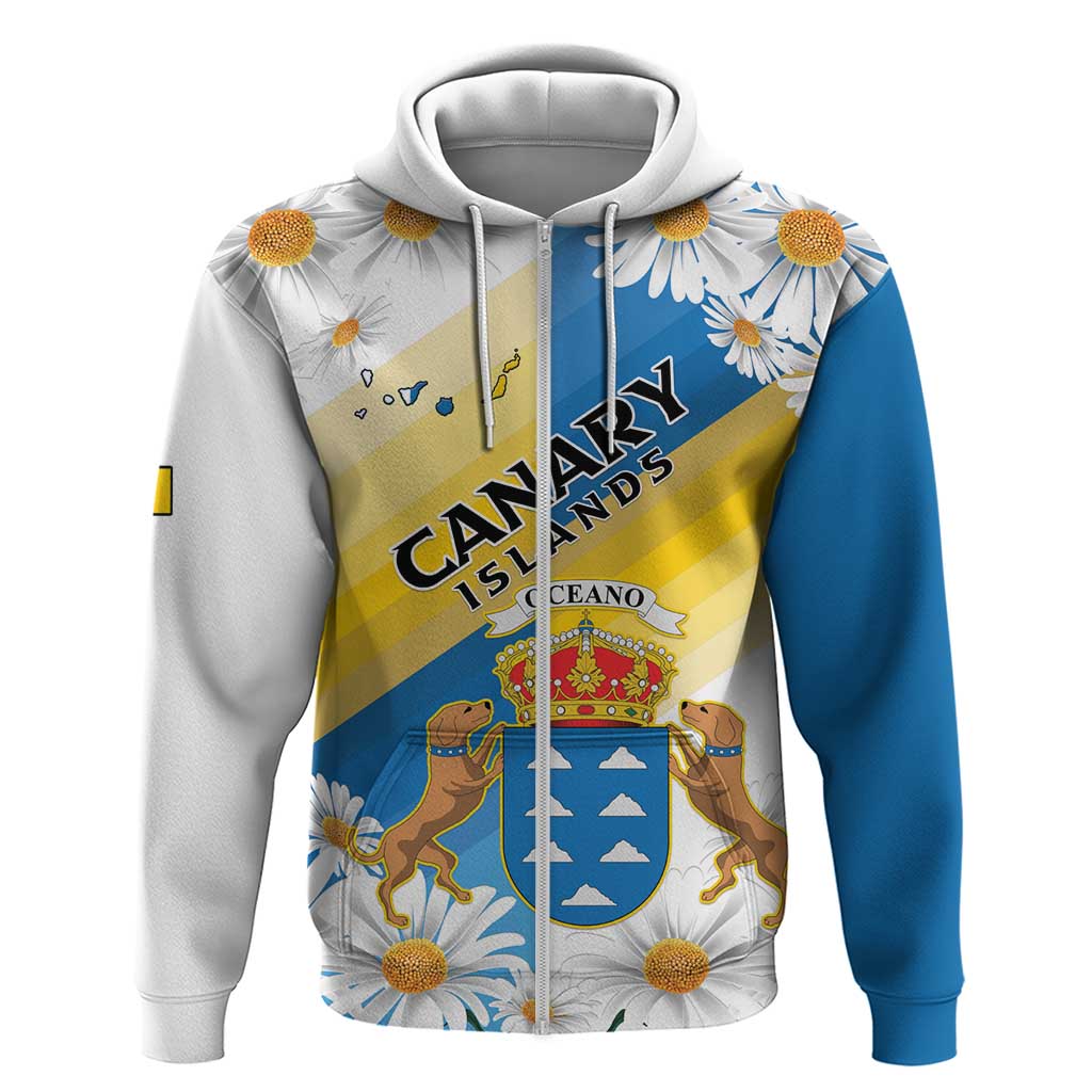 Personalized Canary Islands Zip Hoodie Coat Of Arms Argyranthemum Frutescens