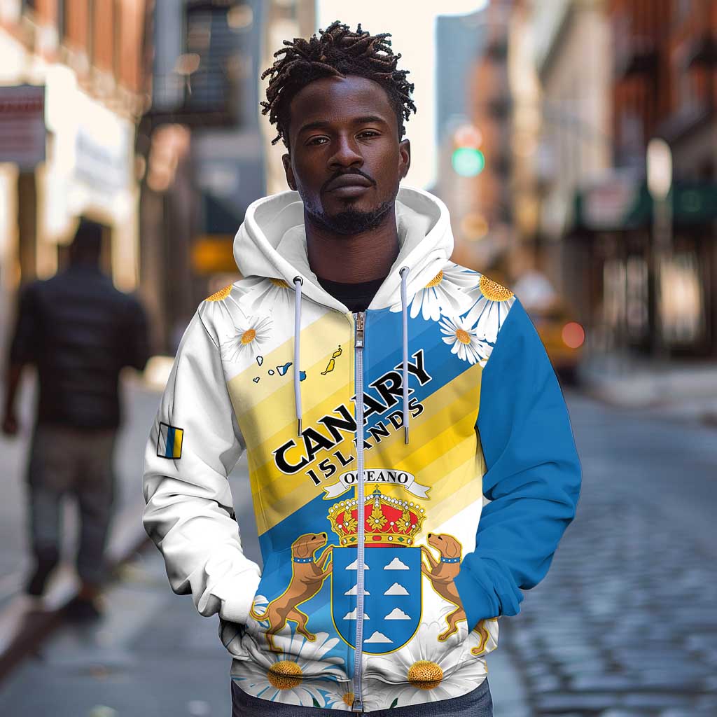 Personalized Canary Islands Zip Hoodie Coat Of Arms Argyranthemum Frutescens