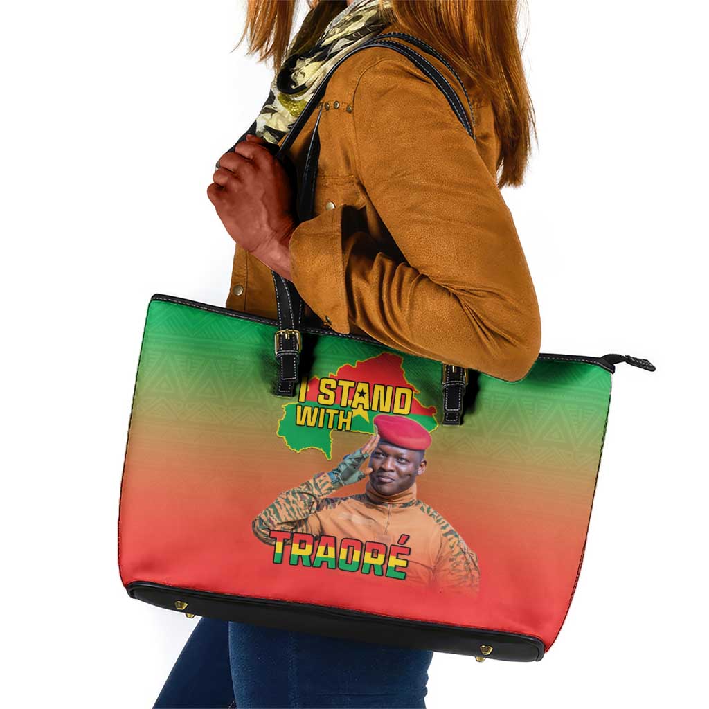 Burkina Faso I Stand With Traore Leather Tote Bag African Pattern