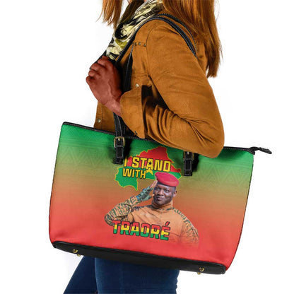 Burkina Faso I Stand With Traore Leather Tote Bag African Pattern
