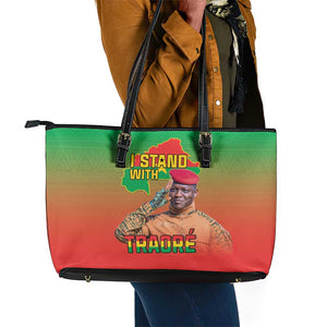 Burkina Faso I Stand With Traore Leather Tote Bag African Pattern