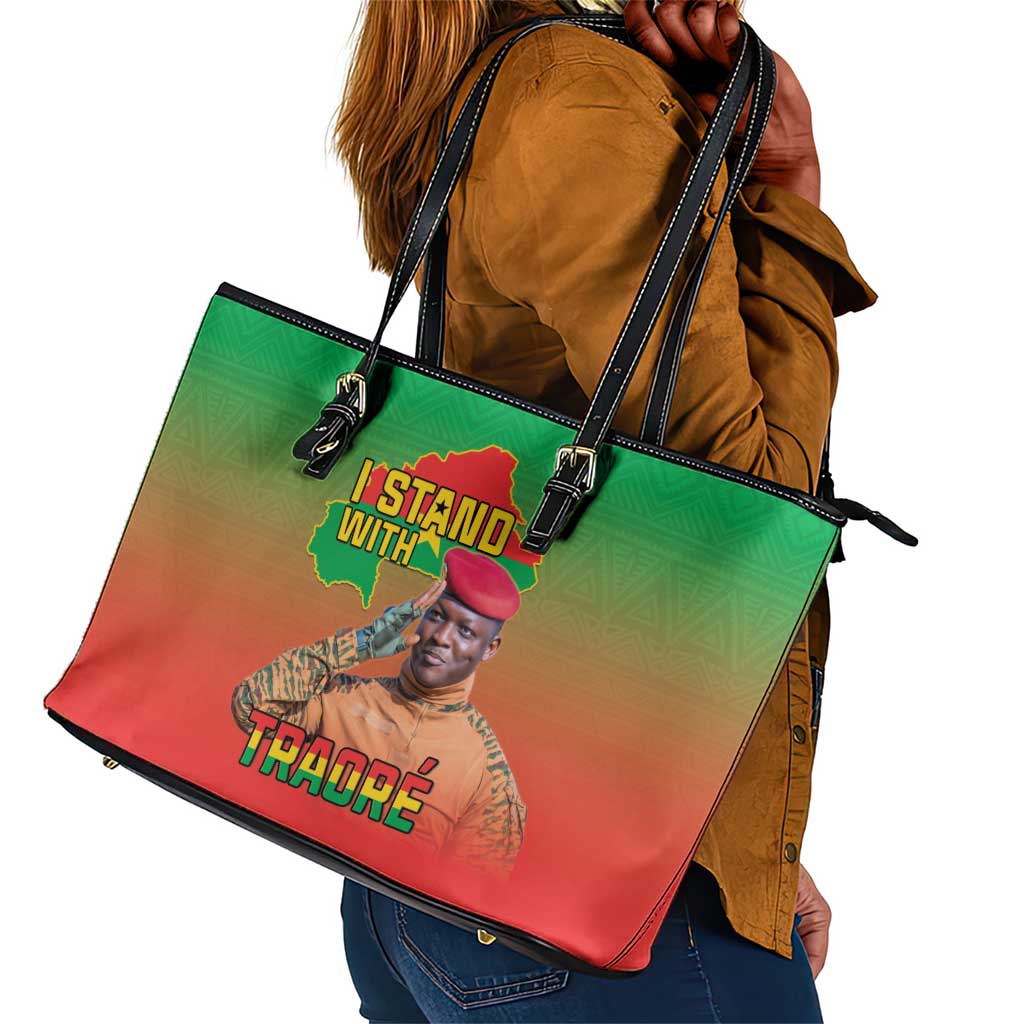 Burkina Faso I Stand With Traore Leather Tote Bag African Pattern