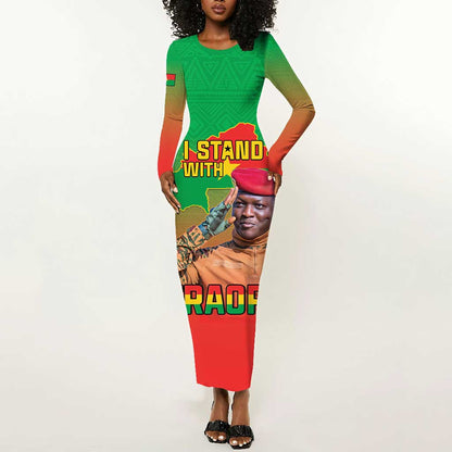 Burkina Faso I Stand With Traore Long Sleeve Bodycon Dress African Pattern