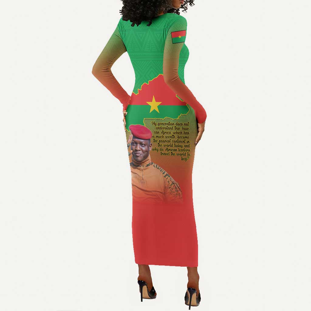 Burkina Faso I Stand With Traore Long Sleeve Bodycon Dress African Pattern