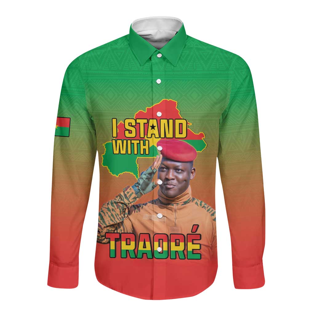 Burkina Faso I Stand With Traore Long Sleeve Button Shirt African Pattern
