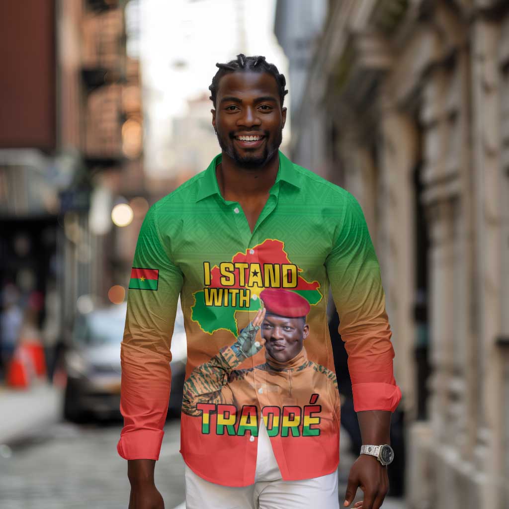 Burkina Faso I Stand With Traore Long Sleeve Button Shirt African Pattern