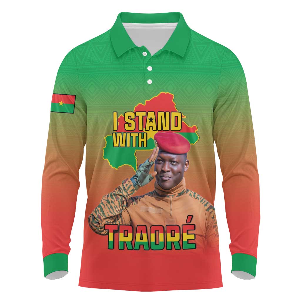 Burkina Faso I Stand With Traore Long Sleeve Polo Shirt African Pattern
