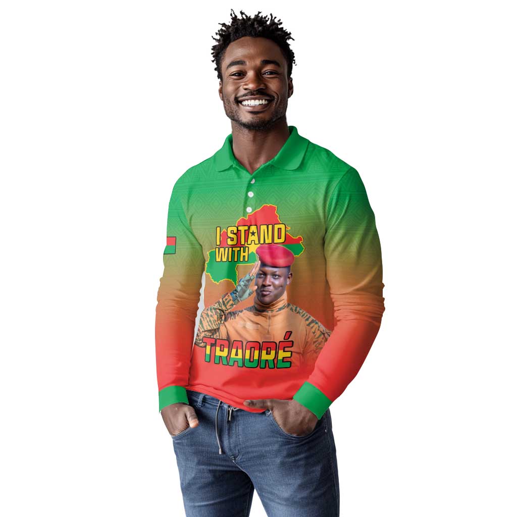Burkina Faso I Stand With Traore Long Sleeve Polo Shirt African Pattern