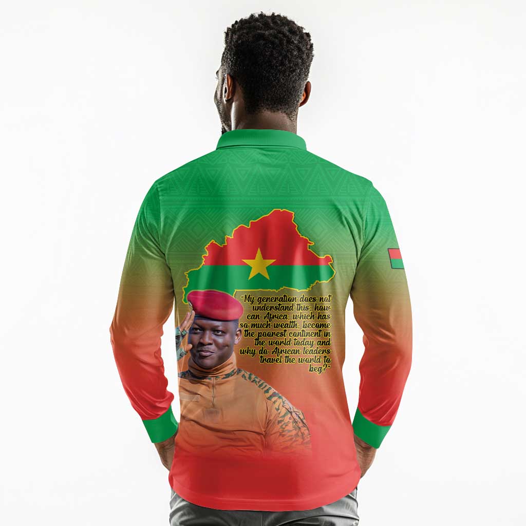 Burkina Faso I Stand With Traore Long Sleeve Polo Shirt African Pattern